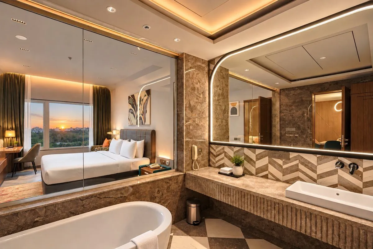 Junior Suite bathroom with a bathtub